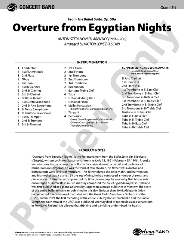 Overture from Egyptian Nights - Concert Band Conductor Score & Parts (Digital Download)