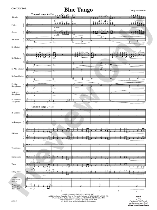 Blue Tango - Concert Band Conductor Score & Parts (Digital Download)