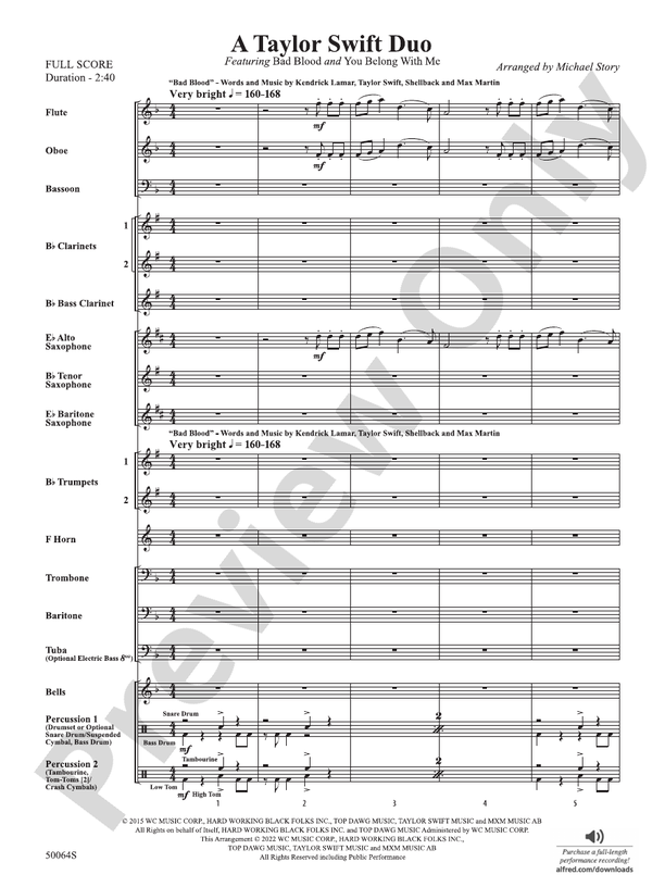 A Taylor Swift Duo - Concert Band Conductor Score & Parts (Digital Download)