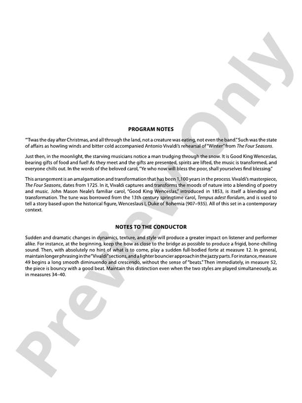 Wenceslas Meets Vivaldi – String Orchestra Conductor Score & Parts (Digital Download)