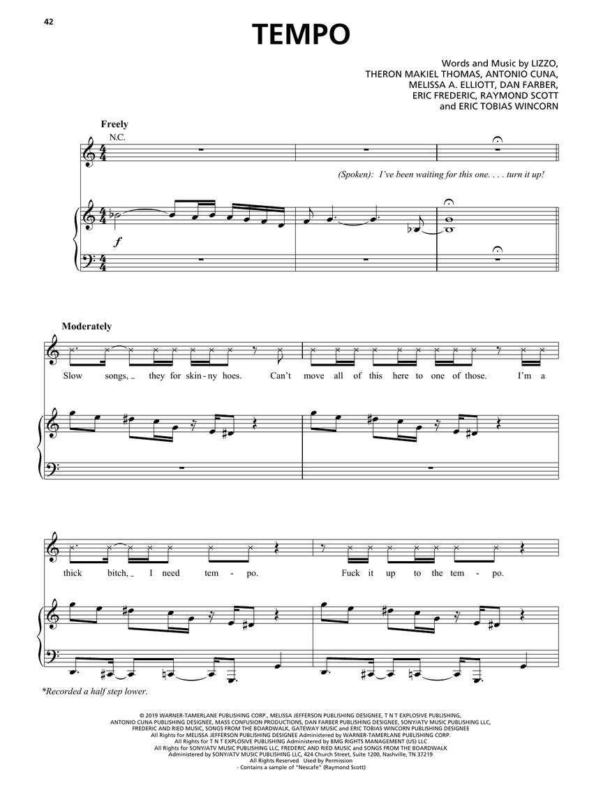 Lizzo - Cuz I Love You - Piano/Vocal/Guitar PVG Hal Leonard 304758