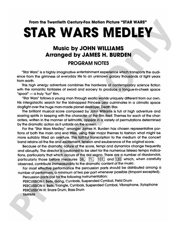 Star Wars Medley (Grade 4) - Concert Band Conductor Score & Parts (Digital Download)
