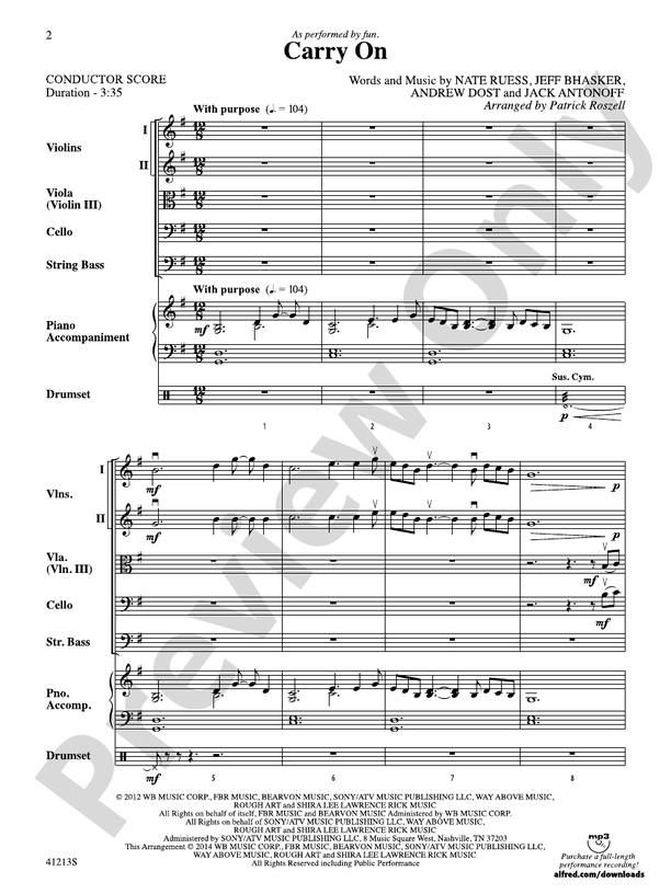 Carry On - String Orchestra Conductor Score & Parts (Digital Download)