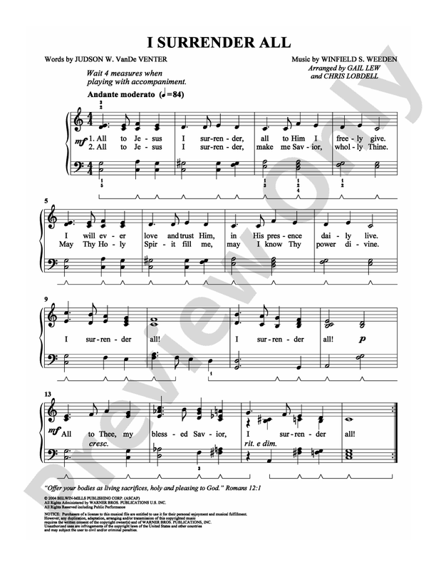 I Surrender All - Arr. Gail Lew and Chris Lobdell - Easy Piano (Digital Download)