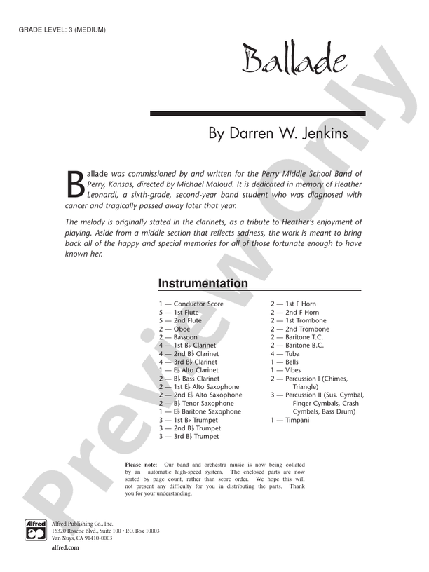 Ballade - Concert Band Conductor Score & Parts (Digital Download)