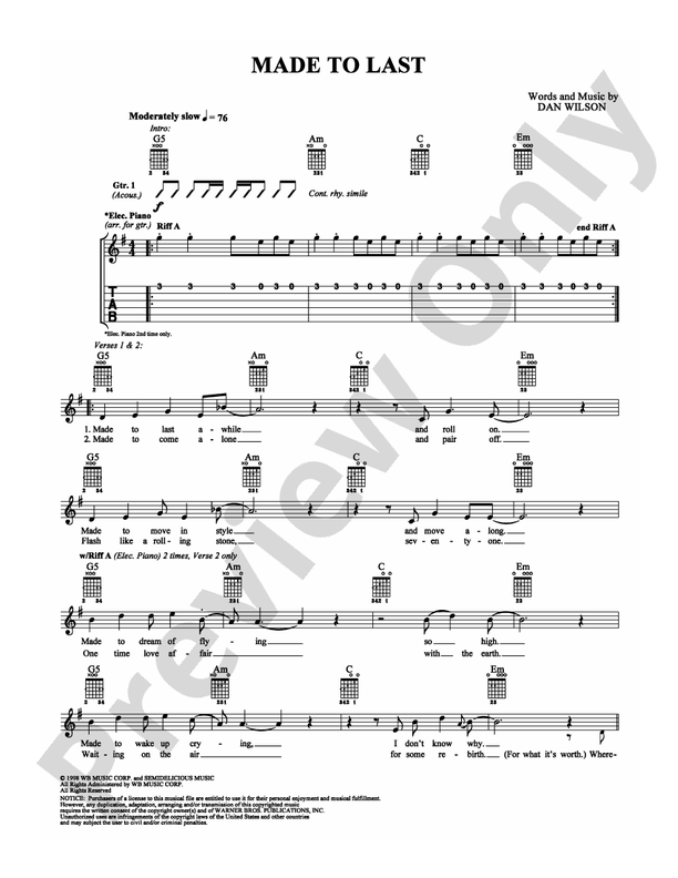 Made to Last - Guitar TAB (Digital Download)