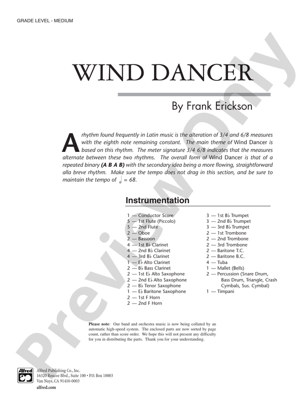 Wind Dancer - Concert Band Conductor Score & Parts (Digital Download)