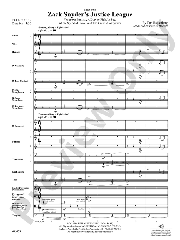Suite from Zack Snyder's Justice League - Concert Band Conductor Score & Parts (Digital Download)