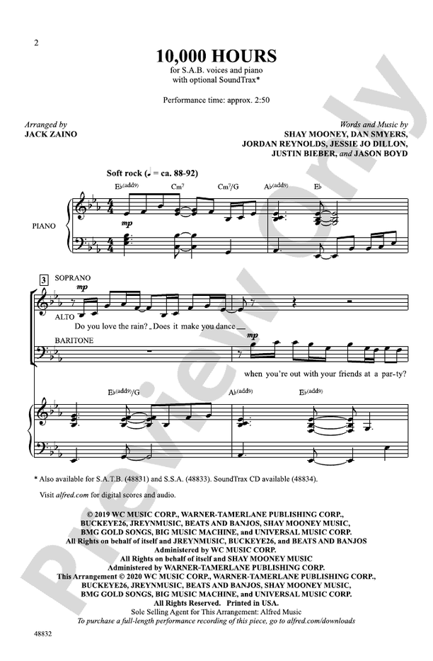 10,000 Hours - SAB Choral Octavo (Digital Download)
