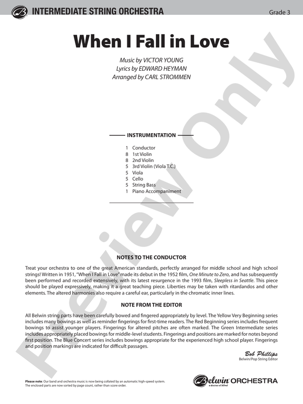 When I Fall in Love – String Orchestra Conductor Score & Parts (Digital Download)