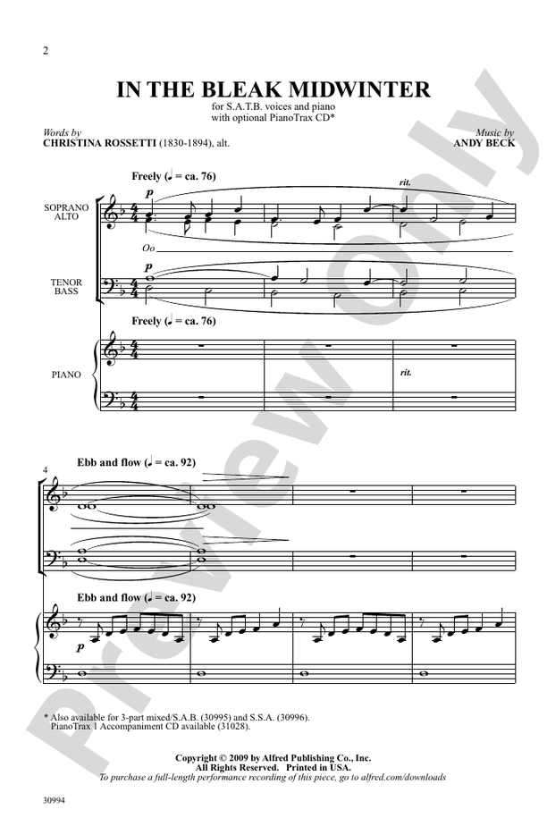 In the Bleak Midwinter – SATB Choral Octavo (Digital Download)