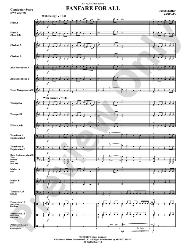 Fanfare For All - Concert Band Conductor Score & Parts(Digital Download)