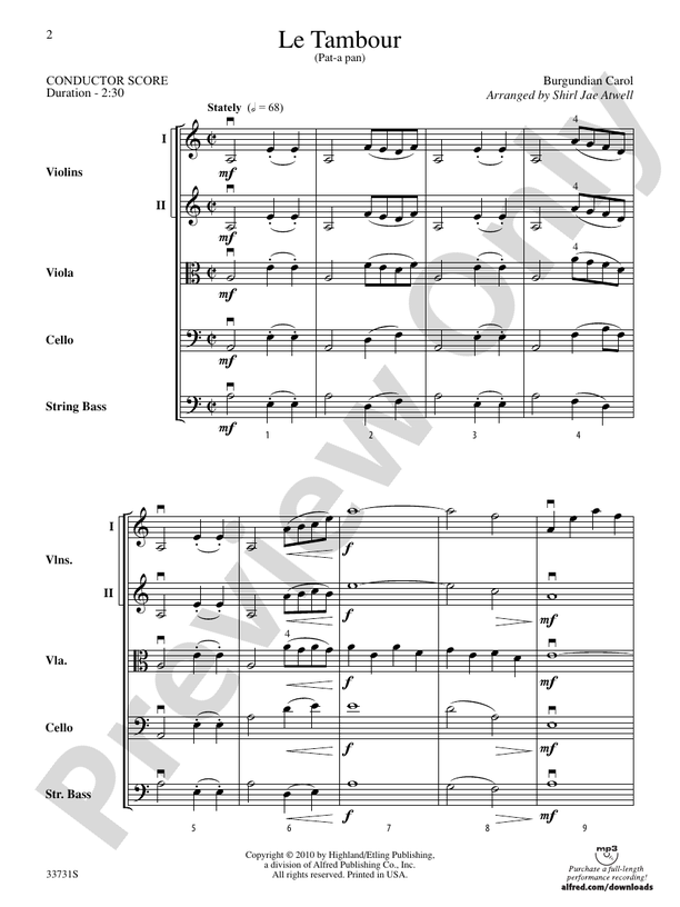 Le Tambour (Pat-a-Pan) – String Orchestra Conductor Score & Parts (Digital Download)