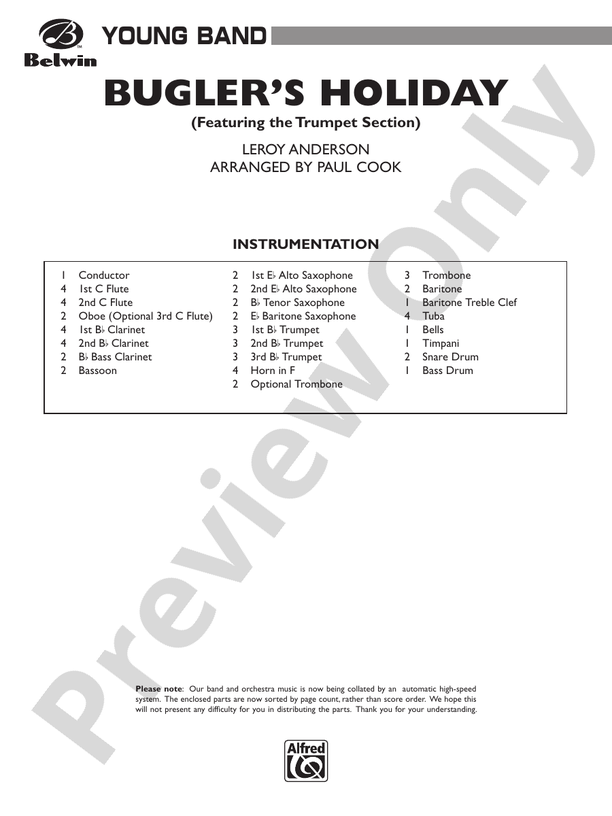 Bugler's Holiday (featuring the Trumpet Section) - Concert Band Conductor Score & Parts (Digital Download)