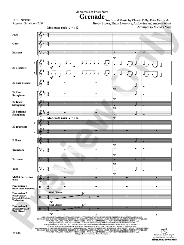 Grenade - Concert Band Conductor Score & Parts (Digital Download)