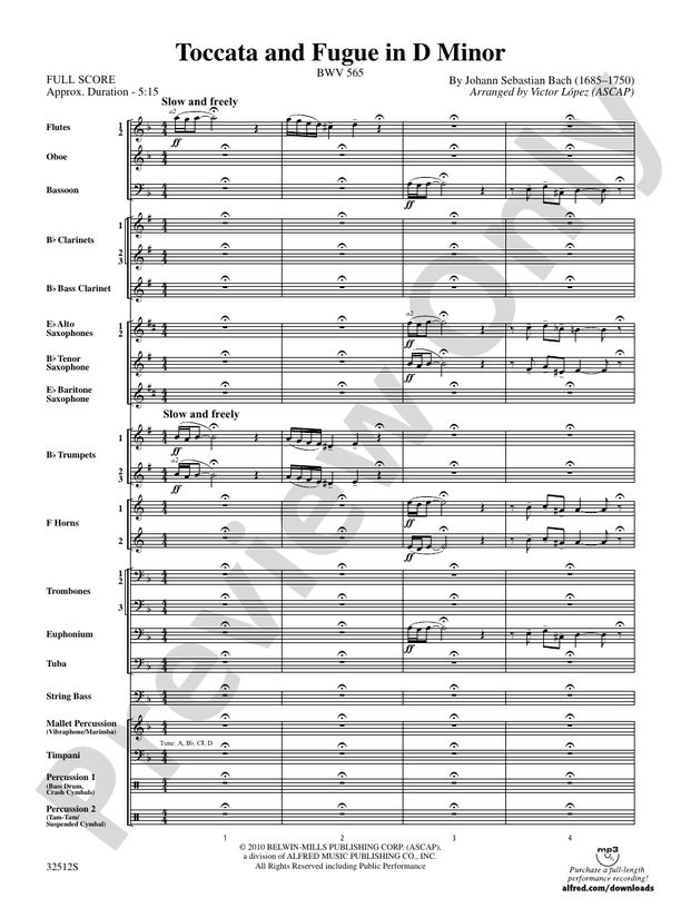 Toccata and Fugue in D Minor - Concert Band Conductor Score & Parts (Digital Download)
