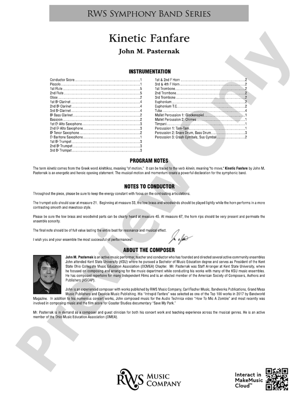 Kinetic Fanfare - Concert Band Conductor Score & Parts (Digital Download)