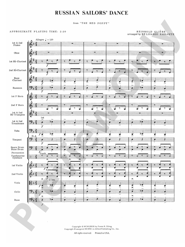 Russian Sailors' Dance – Full Orchestra Conductor Score & Parts (Digital Download)