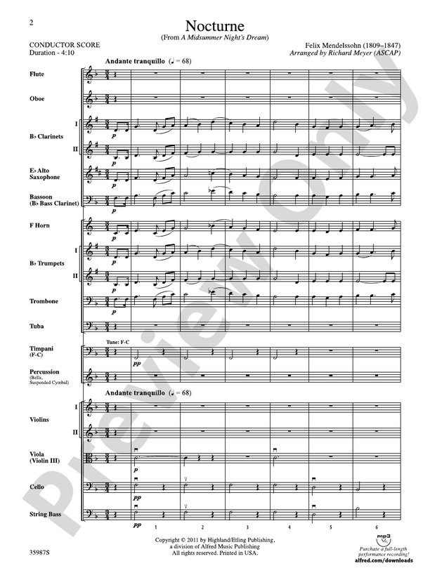 Nocturne (from A Midsummer Night's Dream) – Ful Orchestra Conductor Score & Parts (Digital Download)