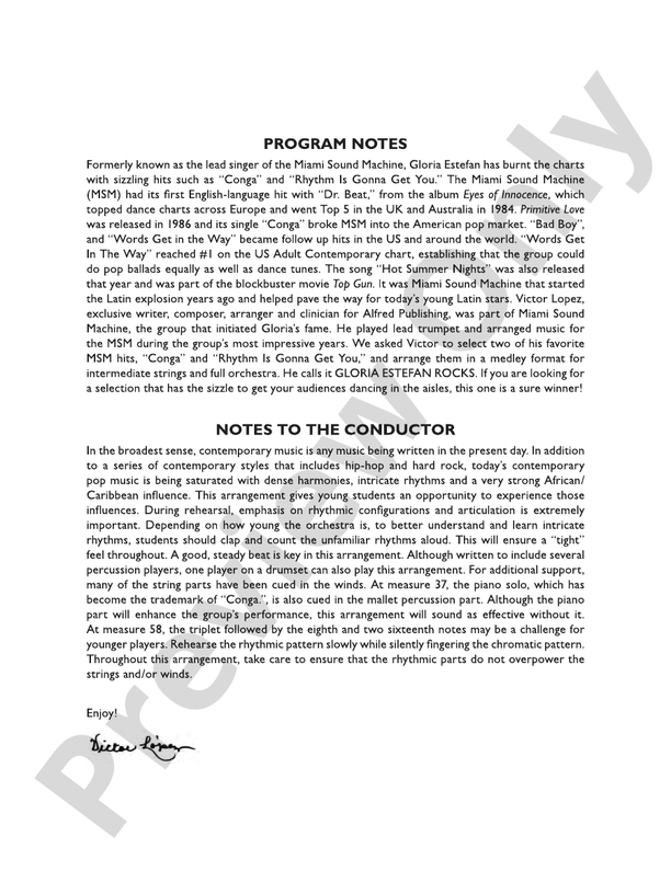 Gloria Estefan Rocks – Full Orchestra Conductor Score & Parts (Digital Download)