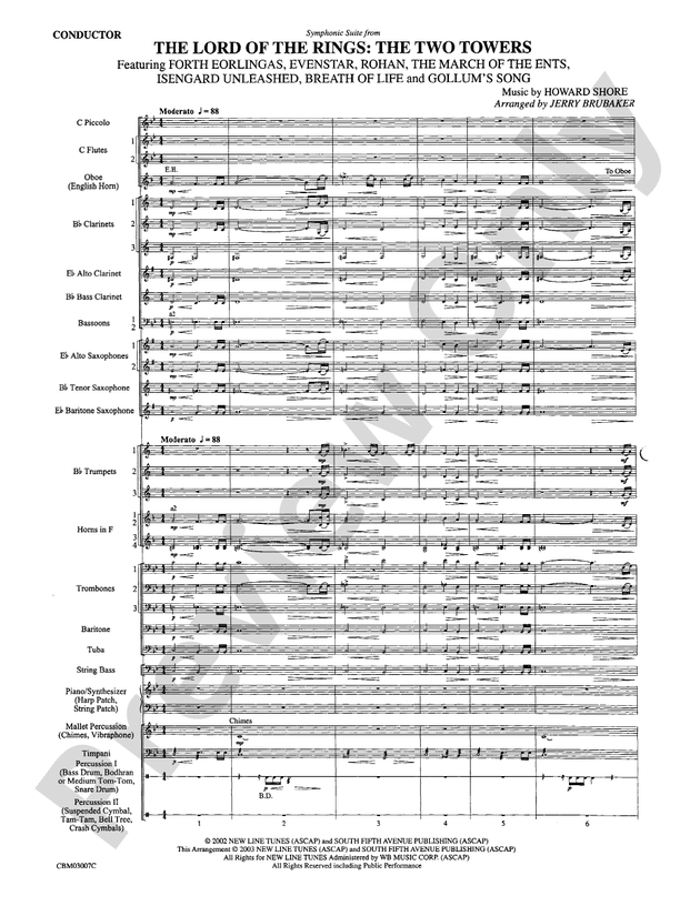 The Lord of the Rings: The Two Towers, Symphonic Suite from - Concert Band Conductor Score & Parts (Digital Download)