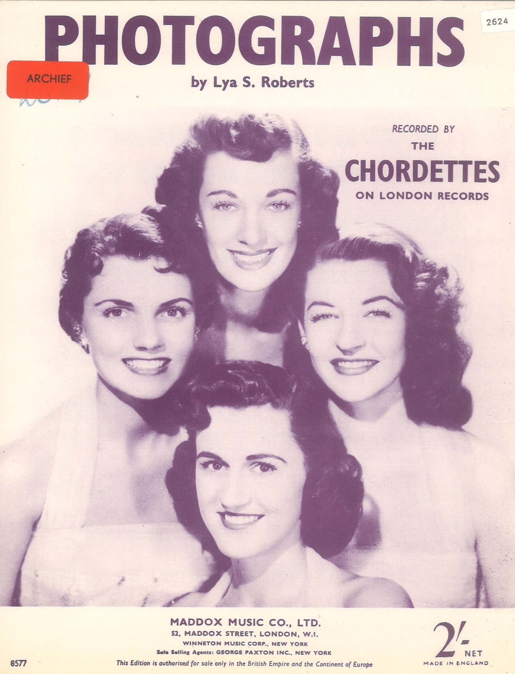 Photographs - The Chordettes - PVG (Digital Download)