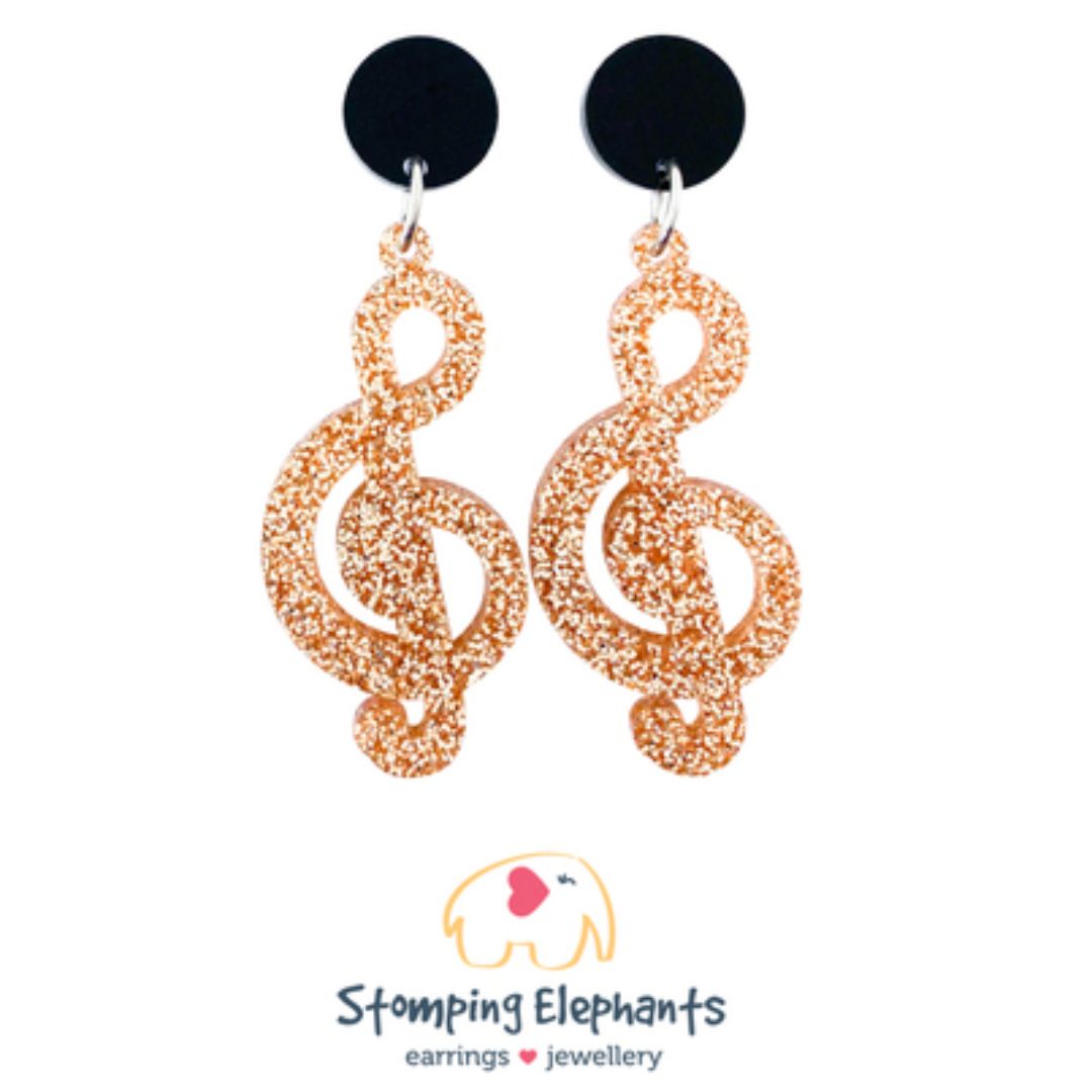 Drop Earrings Gold Treble Clef