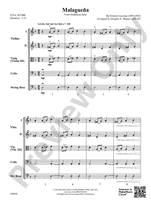 Malagueña – String Orchestra Conductor Score & Parts
