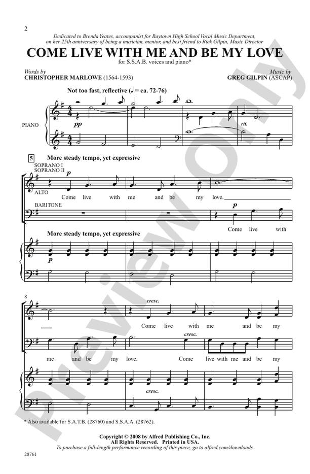 Come Live with Me and Be My Love – SSAB Choral Octavo (Digital Download)