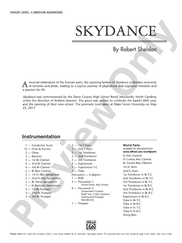 Skydance - Concert Band Conductor Score & Parts (Digital Download)