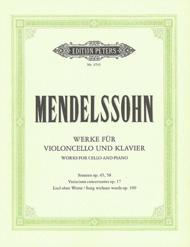 Original Compositions - Felix Bartholdy Mendelssohn - Cello Edition Peters