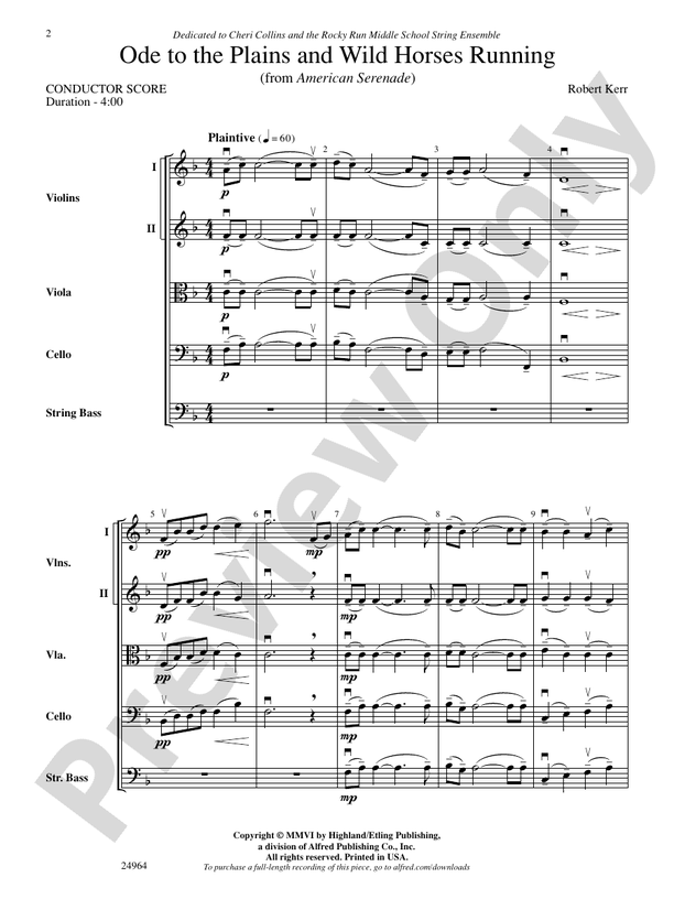 Ode to the Plains and Wild Horses Running (from American Serenade) – String Orchestra Conductor Score & Parts (Digital Download)