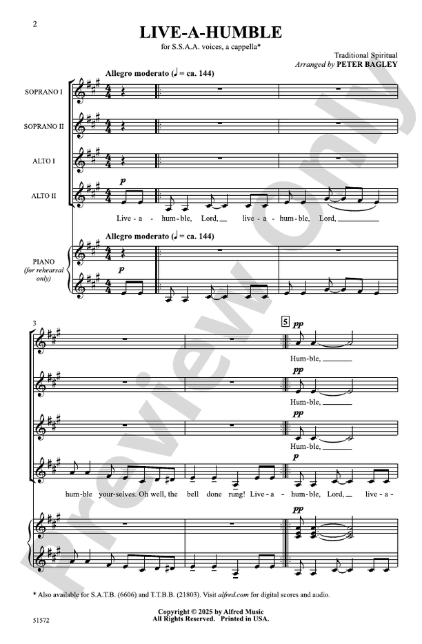 Live-a-Humble - SSAA Choral Octavo (Digital Download)