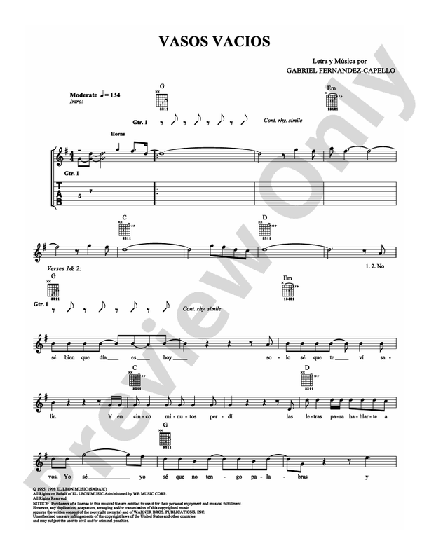 Vasos Vacios - Guitar TAB (Digital Download)