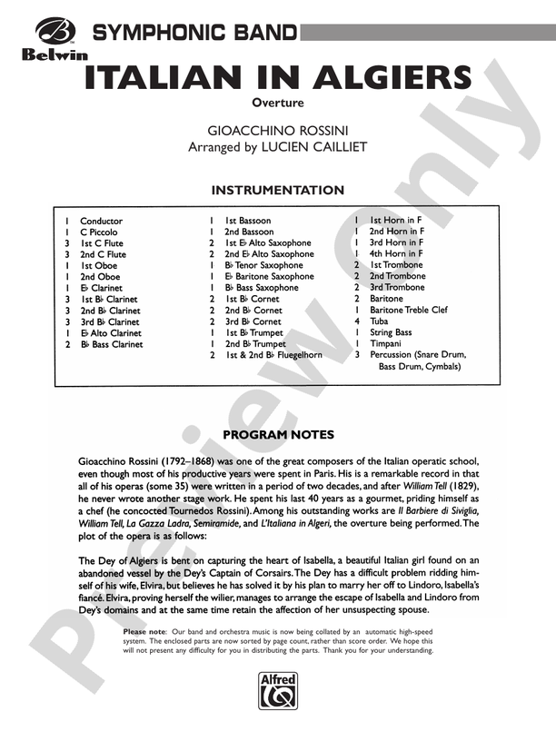 Italian in Algiers - Concert Band Conductor Score & Parts (Digital Download)