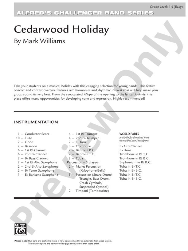 Cedarwood Holiday - Concert Band Conductor Score & Parts (Digital Download)