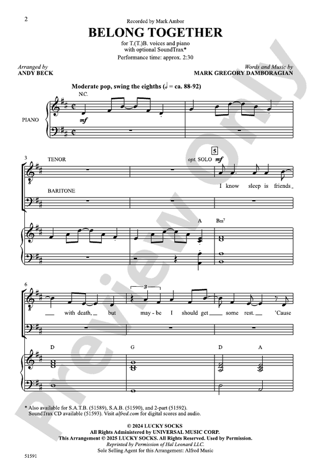 Belong Together - T(T)B Choral Octavo (Digital Download)