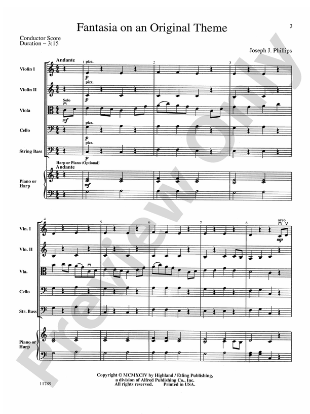 Fantasia on an Original Theme – String Orchestra Conductor Score & Parts (Digital Download)