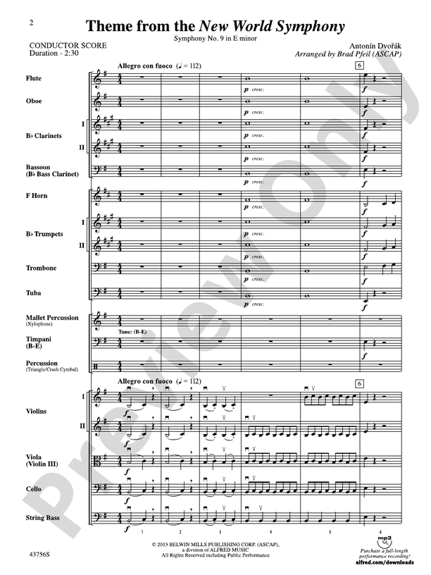New World Symphony, Theme from the – Full Orchestra Conductor Score & Parts (Digital Download)