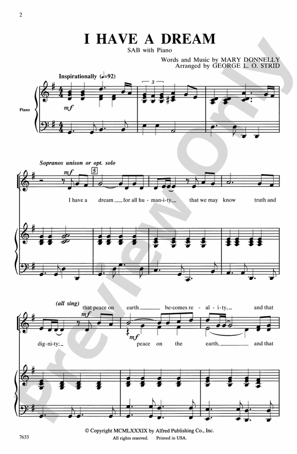 I Have a Dream – 3-Part Mixed, etc. Choral Octavo (Digital Download)