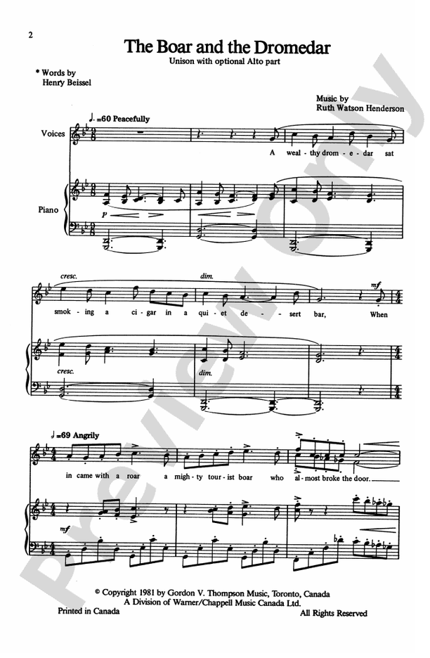 Boar and the Dromedar / Don't Ever Squeeze a Weasel – Unison Choral Octavo (Digital Download)