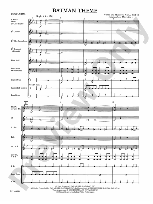 Batman Theme (from the Original TV Series) - Concert Band Conductor Score & Parts (Digital Download)