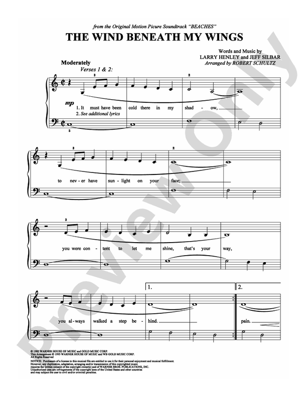 Wind Beneath My Wings (from "Beaches") - Arr. Robert Schultz - Easy Piano (Digital Download)