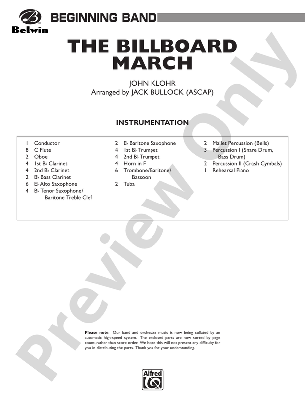 The Billboard March - Concert Band Conductor Score & Parts (Digital Download)