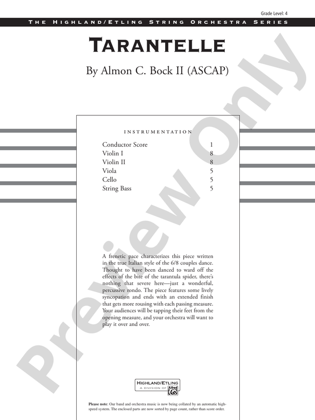 Tarantelle – String Orchestra Conductor Score & Parts (Digital Download)