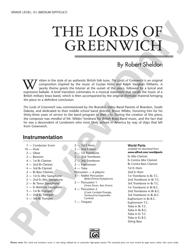 The Lords of Greenwich - Concert Band Conductor Score & Parts (Digital Download)