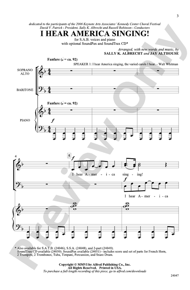 I Hear America Singing! – SAB Choral Octavo - Digital Sheet Music Download (Digital Download)