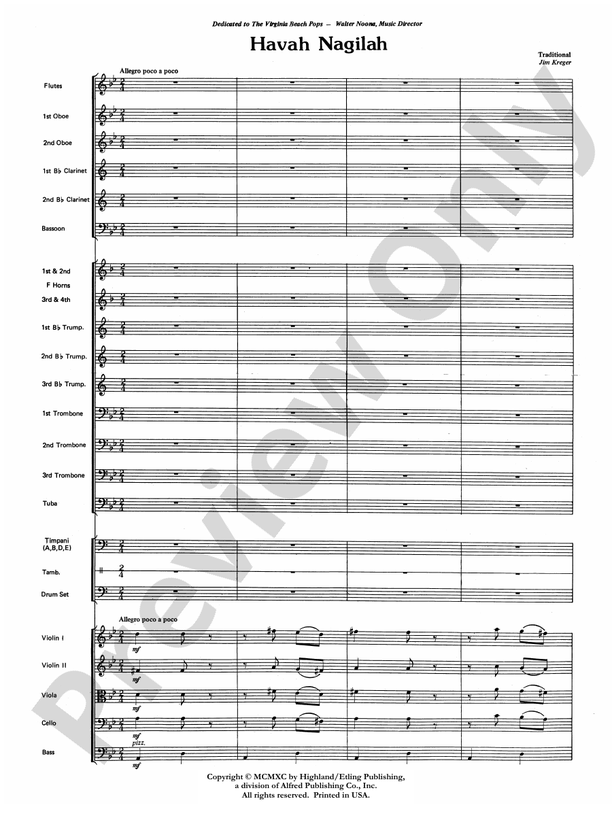 Havah Nagilah – Full Orchestra Conductor Score & Parts (Digital Download)