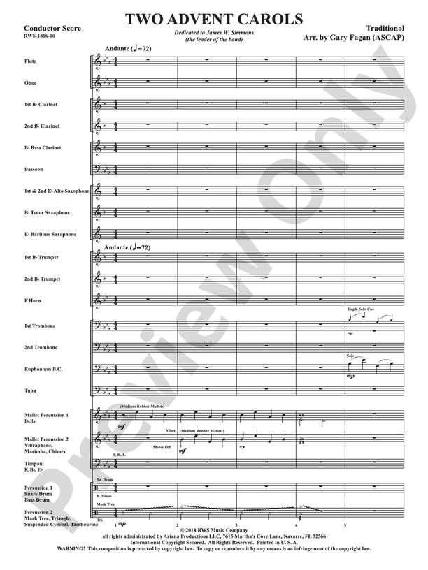 Two Advent Carols - Concert Band Conductor Score & Parts (Digital Download)