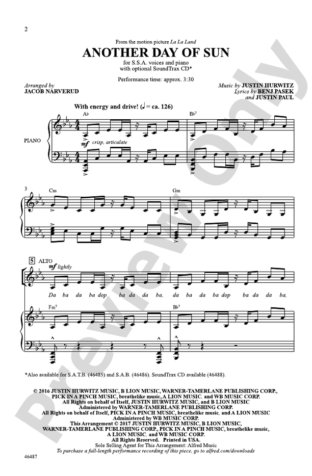 Another Day of Sun – SSA Choral Octavo (Digital Download)